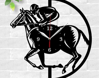 Horse Racing Clock laser cut files, SVG file. vector file ai, cdr, dxf instant download digital design, cut file vector Horse Wall Clock.