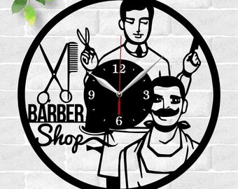 Archivos de corte láser de reloj de peluquería, archivo SVG, archivo vectorial ai cdr dxf, descarga instantánea, archivo de corte de diseño digital, vector Reloj de salón de peluquería