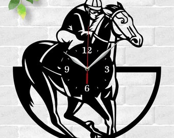 Horse Racing Clock laser cut files, SVG file. vector file ai, cdr, dxf instant download digital design, cut file vector Wall Clock.