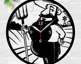Farm Country Clock laser cut files SVG file vector file ai cdr dxf instant download digital design cut file vector Farmer Clock SVG