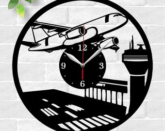 Aviation Avia Clock laser cut files, SVG file. vector file ai, cdr, dxf instant download digital design, cut file template Airplane Clock