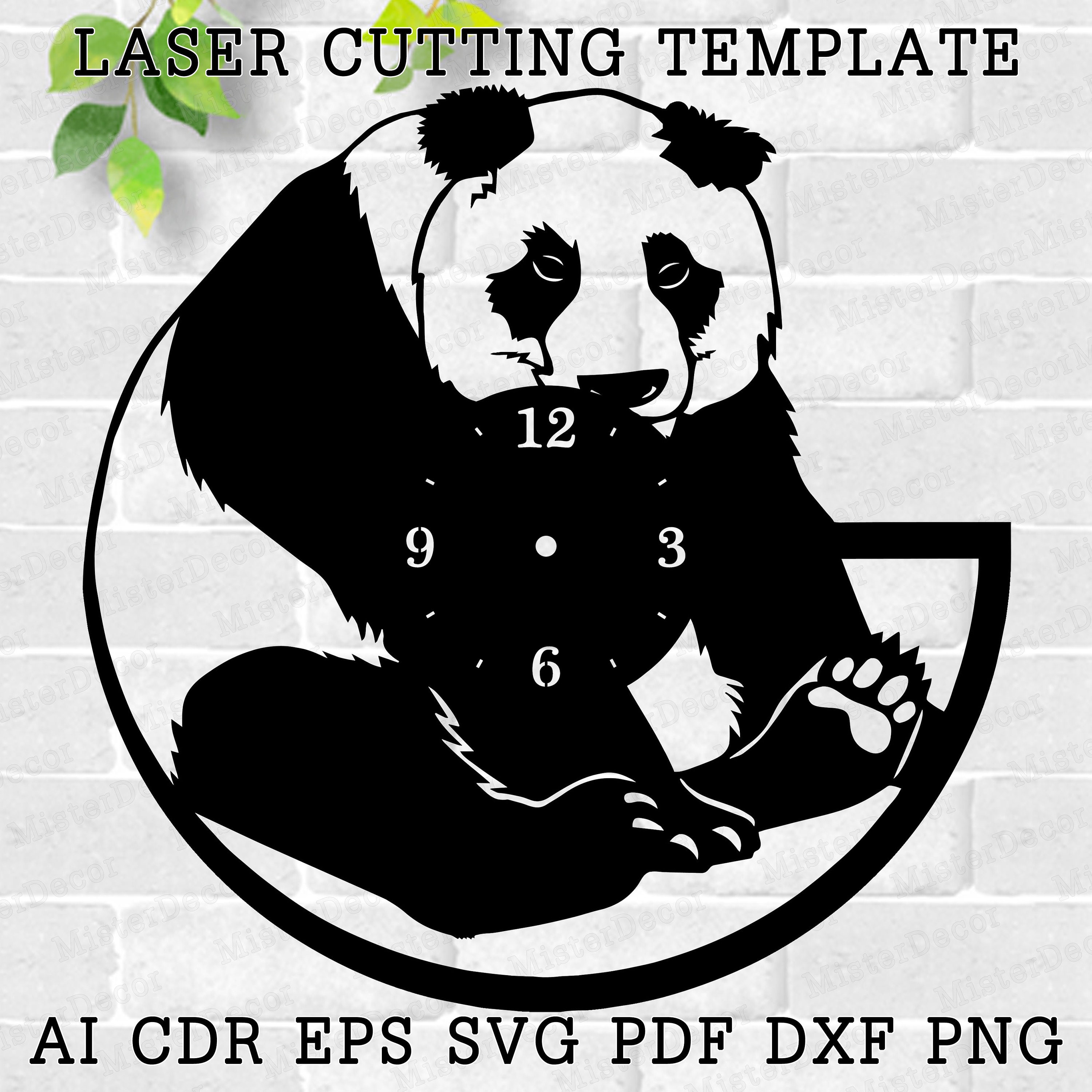 Panda Cd R Panda Clock Laser Cut Files, SVG File. Vector File Ai, Cdr, Dxf Instant ...