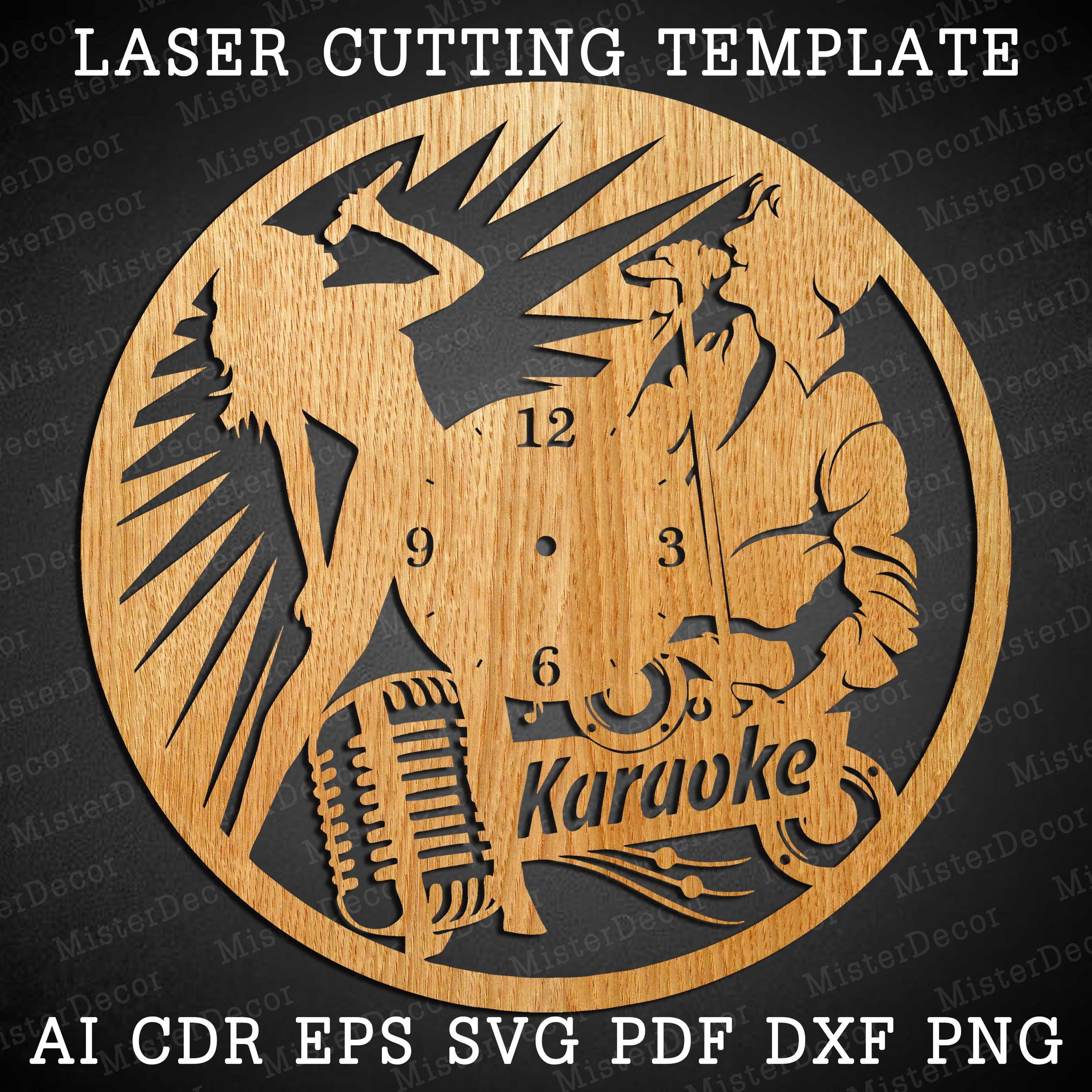 Karaoke Bar Clock Laser Cut Files SVG File Vector File Ai Cdr, Dxf ...