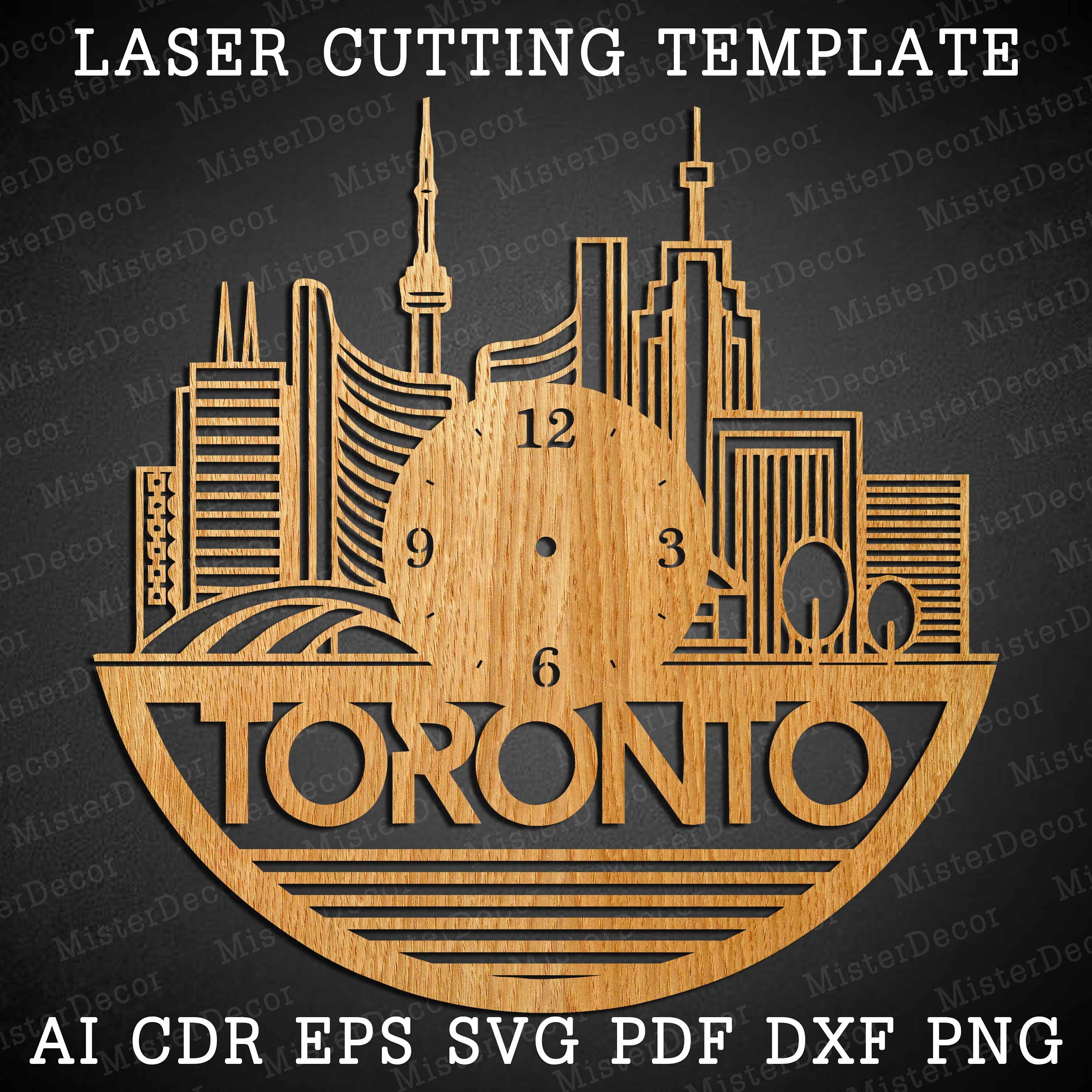 Toronto Wall Clock Laser Cut Files, SVG File. Vector File Ai, Cdr, Dxf ...