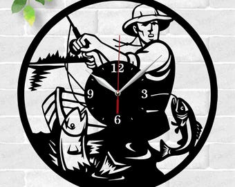 Archivos de corte láser de reloj de pesca Archivo SVG Archivo vectorial Ai Cdr Dxf Descarga instantánea Archivo de corte de diseño digital Vector Reloj de pesca SVG