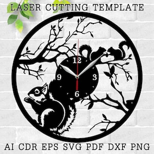 Squirrels Clock laser cut files SVG vector file ai cdr dxf eps pdf png download digital design cut file template Decor Animal Squirrel Clock