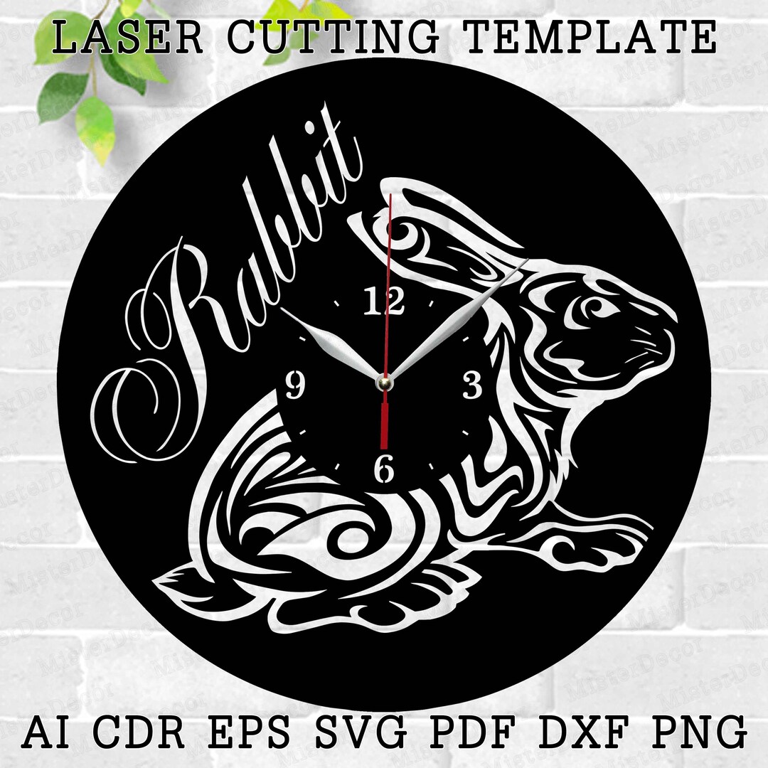 Rabbit Clock Laser Cut Files SVG Vector File Ai, Cdr, Dxf, Eps, Pdf ...