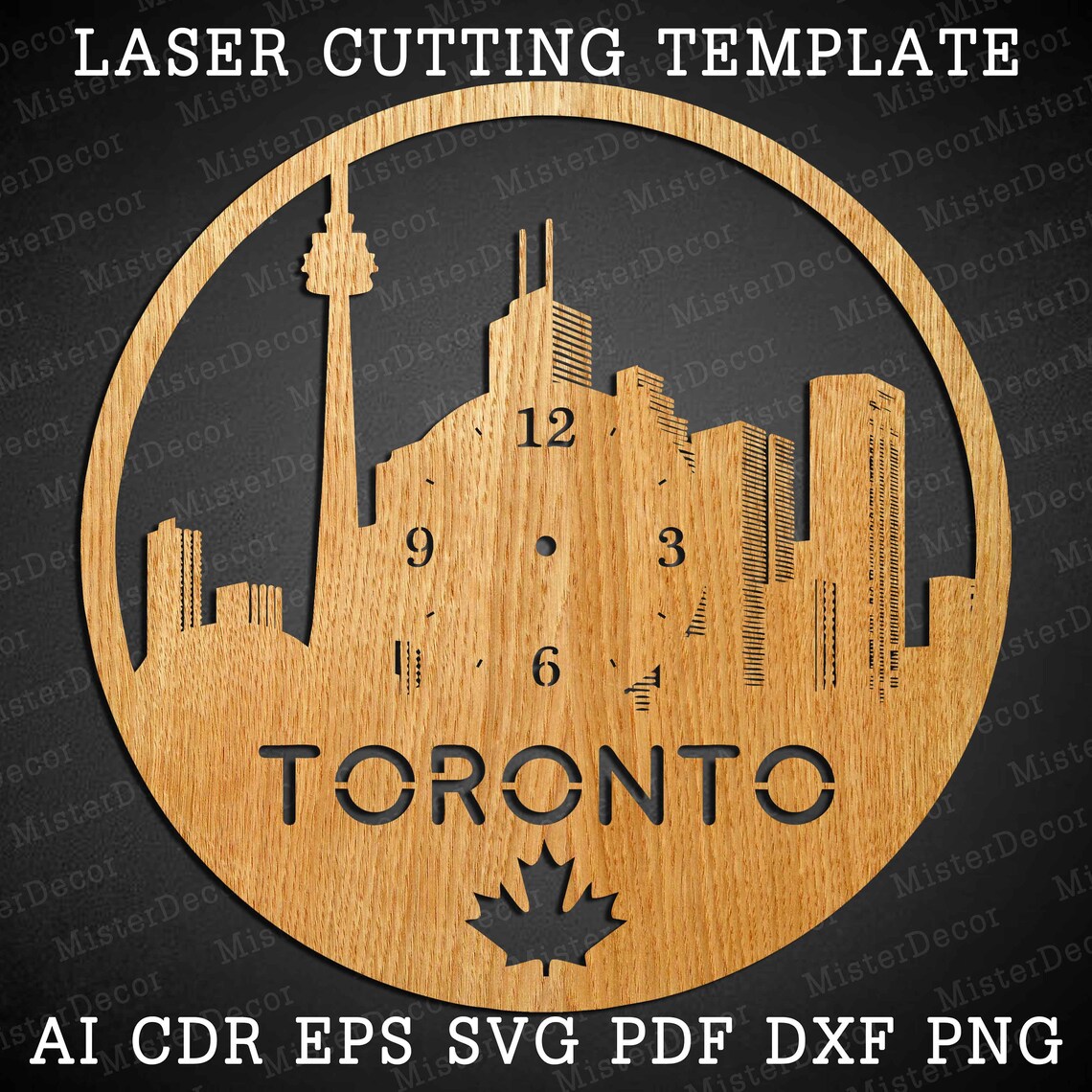 Toronto Wall Clock Laser Cut Files, SVG File. Vector File Ai, Cdr, Dxf ...