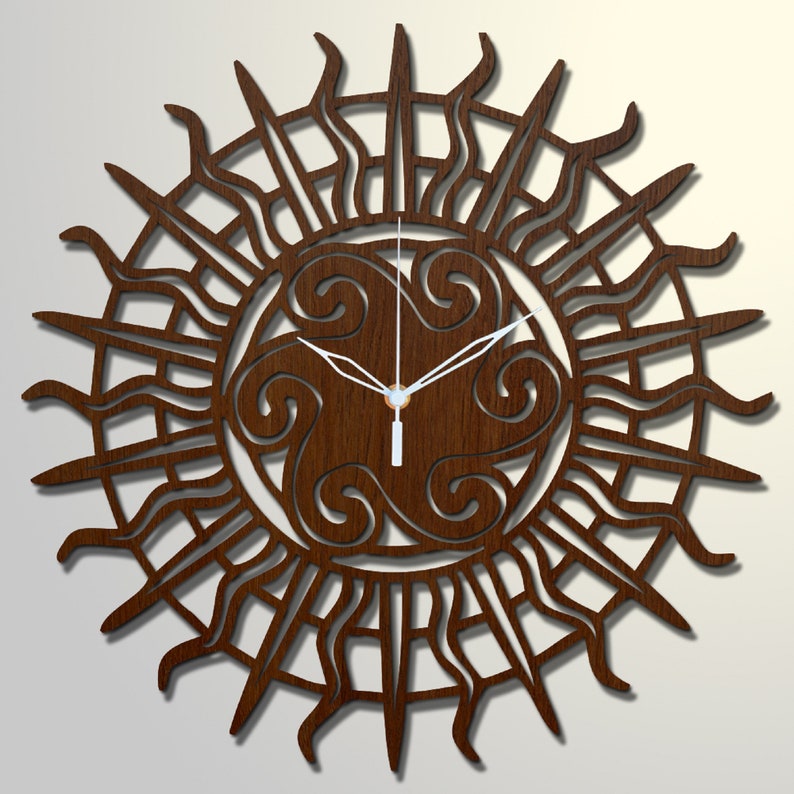 Wooden Wall Clock Sun Abstract Design Wooden Clock Wall Clock Etsy