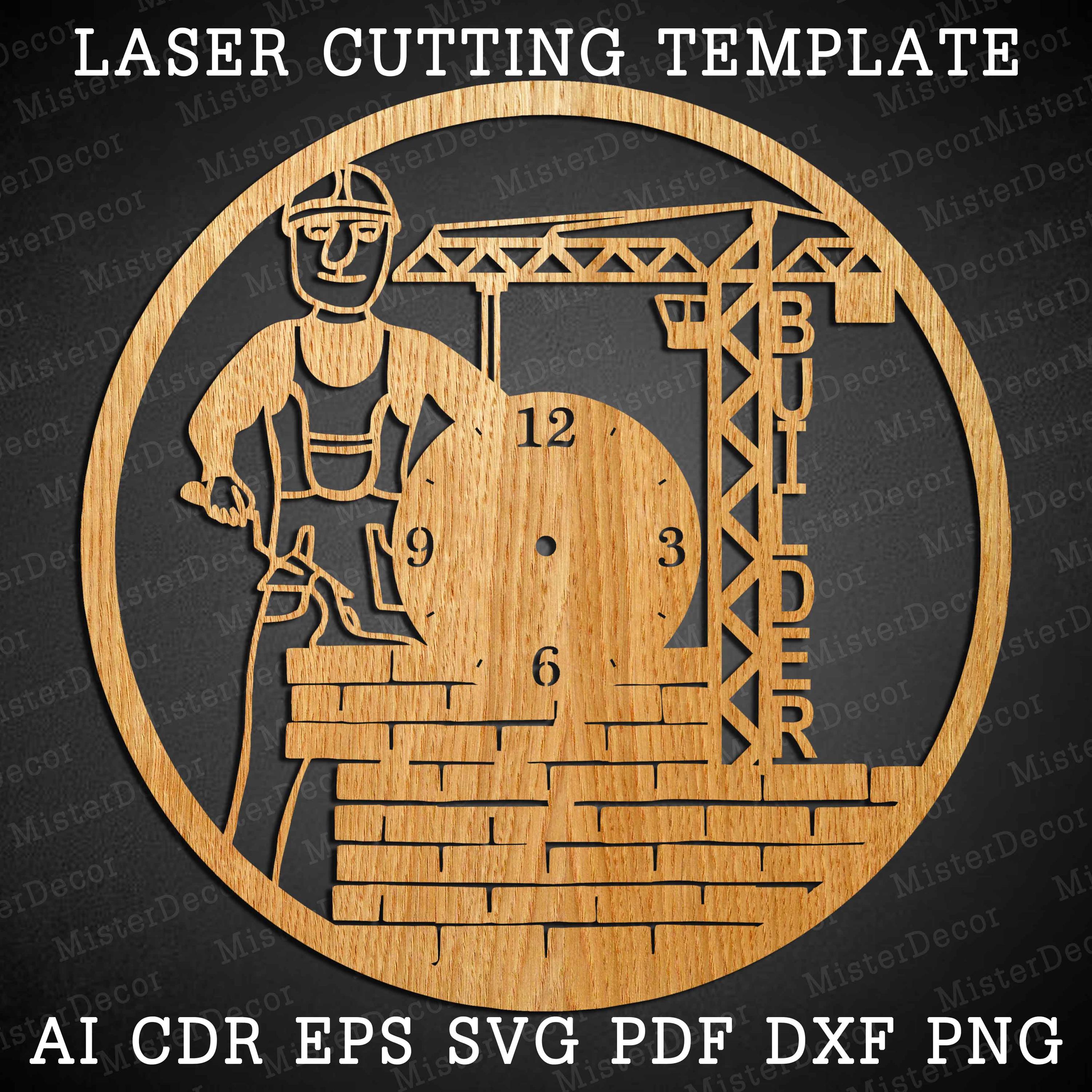 Clock Worker Design Builder Clock Laser Cut Files SVG File Vector File Ai Cdr Dxf Instant ...
