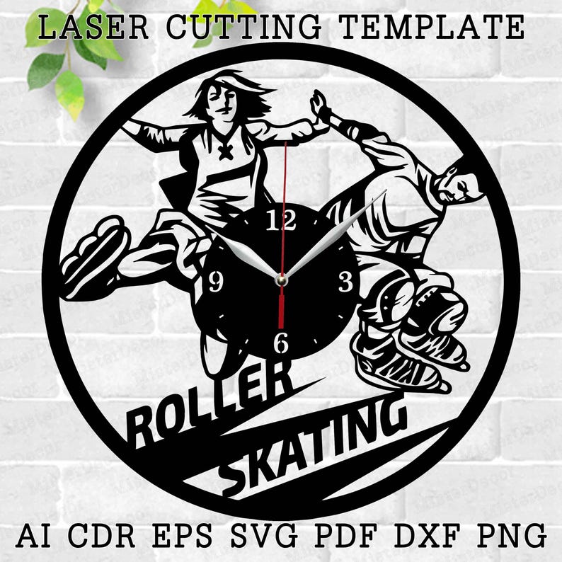 Sketing Cd R Roller Skates Clock Laser Cut Files SVG Vector File Ai, Cdr, Dxf, Eps ...