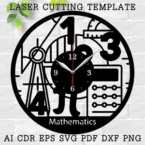Mathimatics Clock laser cut files, SVG file. vector file ai, cdr, dxf instant download digital design, cut file vector School Clock Decor