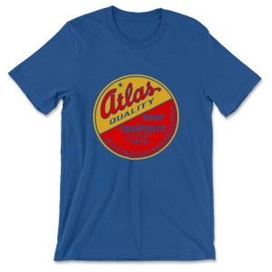 Atlas Press Co. — &quot;Atlas Quality&quot; Emblem (Tangerine & Red-Orange on Clear) T-Shirt (Multiple Colors)