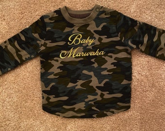 Custom Camo Baby Top with Gold Glitter name!