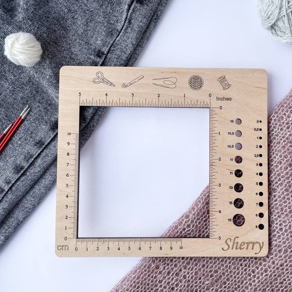 Gauge swatch ruler, knitting supplies, Knitting gauge rulers, knitting notions, gifts for mom, handmade tool, multipurpose needle gauge