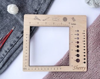 Gauge swatch ruler, knitting needle sizes, ruler for measuring, crochet hook gauge, gifts for mom, handmade tool, multipurpose needle gauge