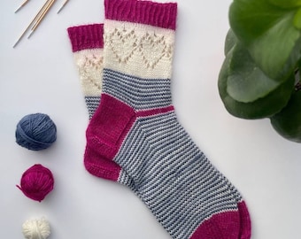 Knitting PATTERN, Cute lace socks, Wool boot socks, digital download, Cute alpaca socks, Tube socks, Cuff / top down knitted, Think socks
