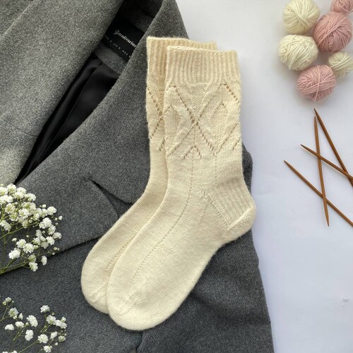 Pure Love / Handmade Knit Socks Pattern: Adult Diamond Design (Digital Download)