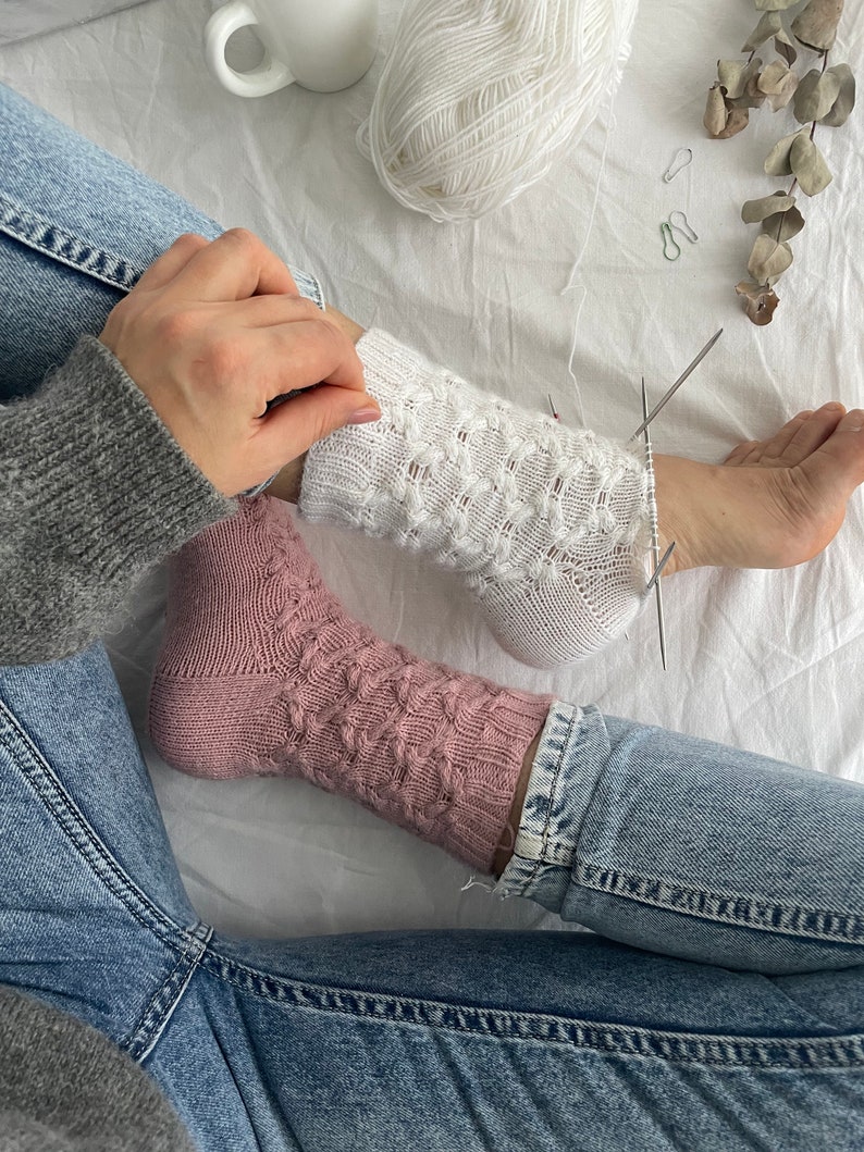 Knit Sock Pattern Cable Socks Minimalist Socks Wool Socks Etsy