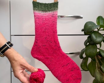 Hand-Knit Gradient Socks, Pink and Green Ombre Wool Socks, Unique Colorway, Cozy Handmade Socks, Size EU 38–39, Gradient Knit Gift