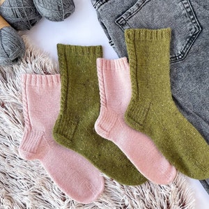 Knitting patterns, Cable socks, Minimalist socks, Merino wool socks, Cute alpaca socks, Digital download, dpns / circular needless socks