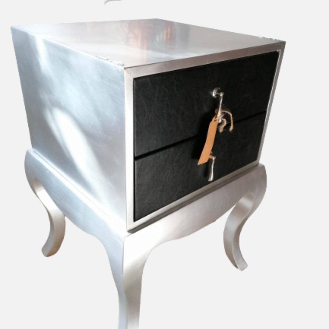 Kare Design Silver Leaf Bedside Table Steel Leather and Wood Etsy