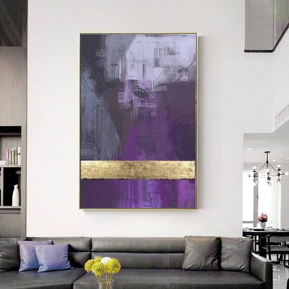 Quadro astratto viola, grigio e oro. Quadro moderno materico, quadro grande  geometrico, pittura astratta -  Italia