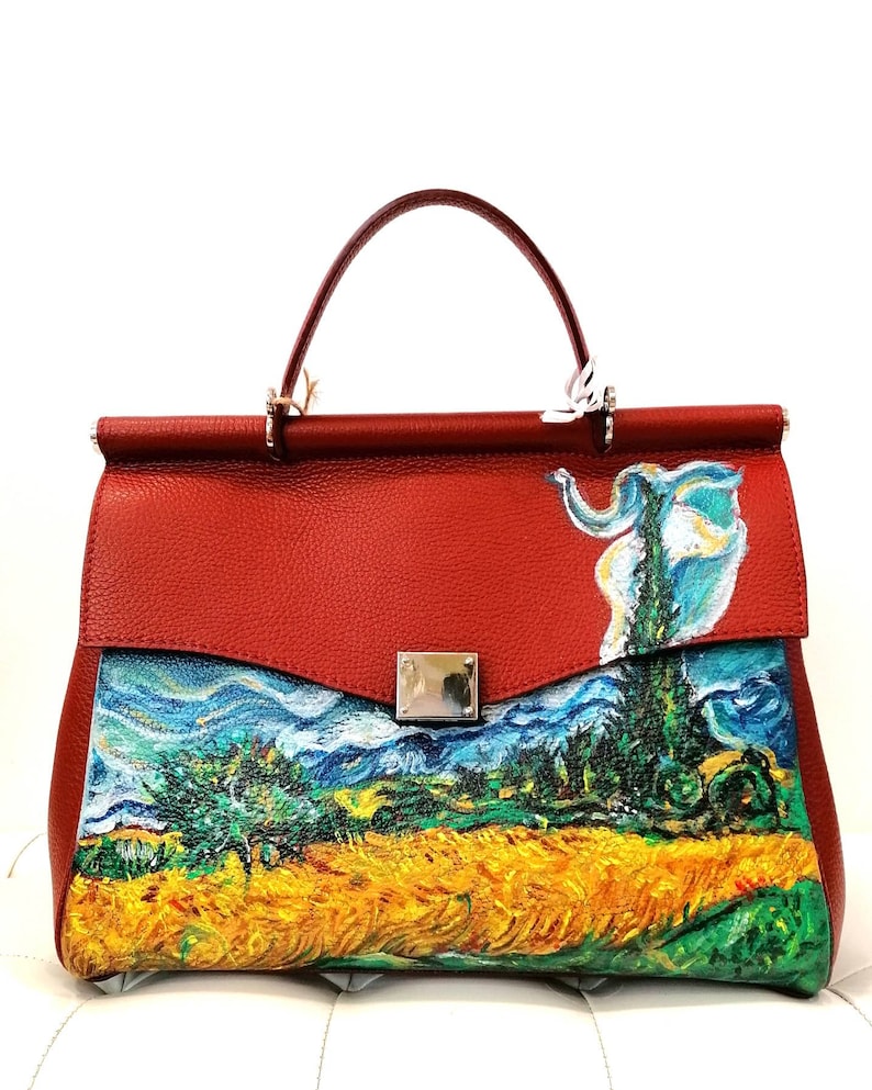 Handmade Long-awaited hand-painted leather Max 88% OFF bag Made Italy le Bordeaux in
