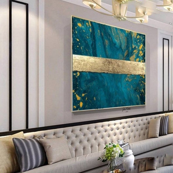 Quadro blu ottanio e oro, quadro astratto moderno, quadro foglia oro, quadro  materico elegante, grande quadro -  Italia