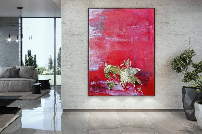 Quadro astratto quadro foglia oro rosso quadro dipinto a - Etsy Italia