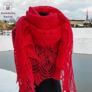 READY TO SHIP Lace shawl, hand knitted, kidsilk,  Wedding knitted shawl,  mohair triangle scarf, Dancing Fuchsia shawl