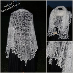 Lace shawl, hand knitted, kidsilk,  Wedding knitted shawl,  mohair triangle scarf