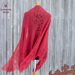 Lace shawl, hand knitted, kidsilk,  Wedding knitted shawl,  mohair or wool triangle scarf, Dancing Fuchsia shawl