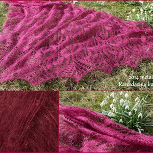Hand knitted kid mohair and silk lace shawl, kidsilk shawl, Wedding knitted shawl, mohair triangle scarf, Nightsongs shawl