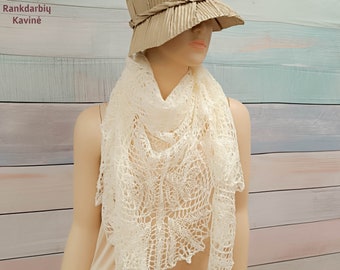 READY TO SHIP / Hand knitted merino wool lace shawl, merino shawl, Wedding knitted shawl, merino triangle scarf,