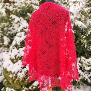 Paradise Apples shawl, Lace shawl, hand knitted, kidsilk,  Wedding knitted shawl,  mohair triangle scarf,