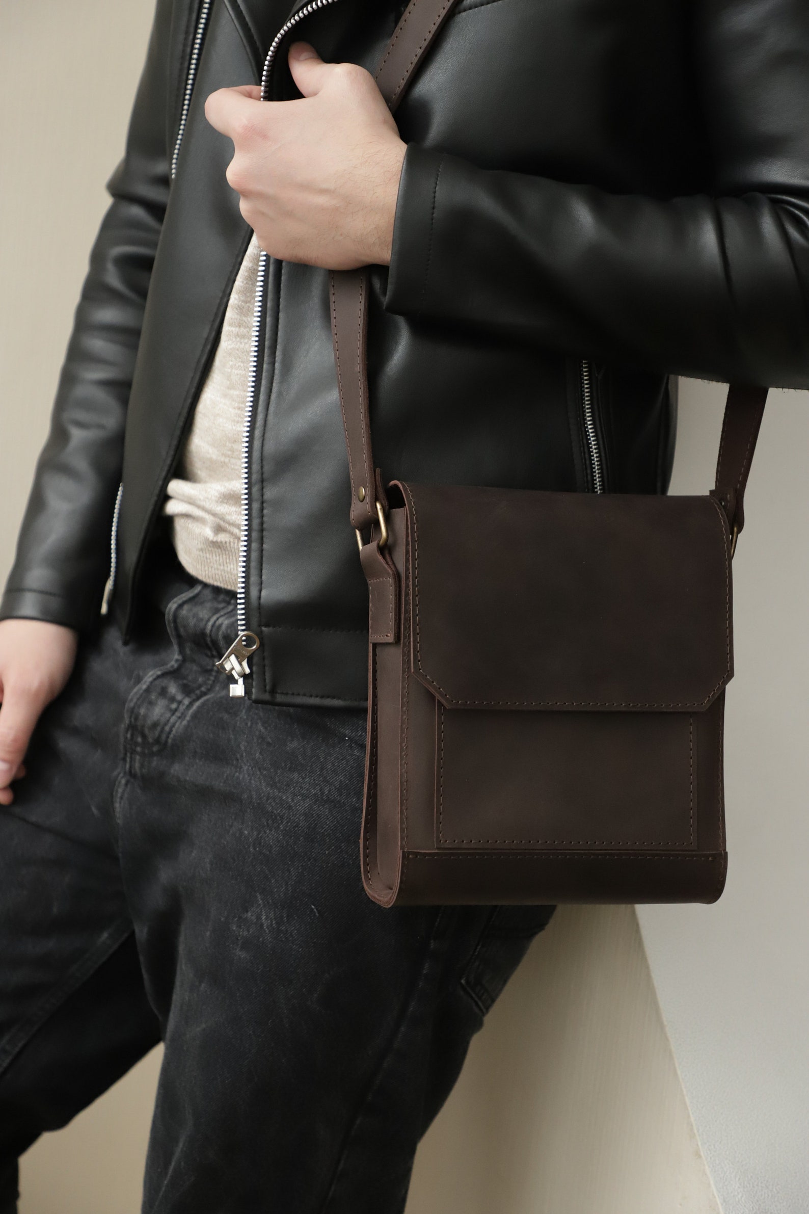 Leather bag bag for men shoulder bag men man leather bag Etsy