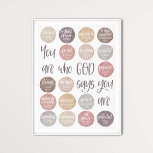 Neutral blush themed kid&#39;s or teenager&#39;s bedroom printable download |You are who God says you are | Identity in Christ | Christian wall art