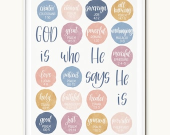 Attributes of God Watercolor Print | Christian Wall Art (Digital Download)