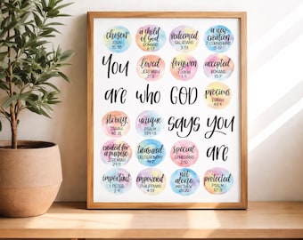 Identity in Christ Art | Rainbow Watercolor Bible Verse Print (Digital Download)
