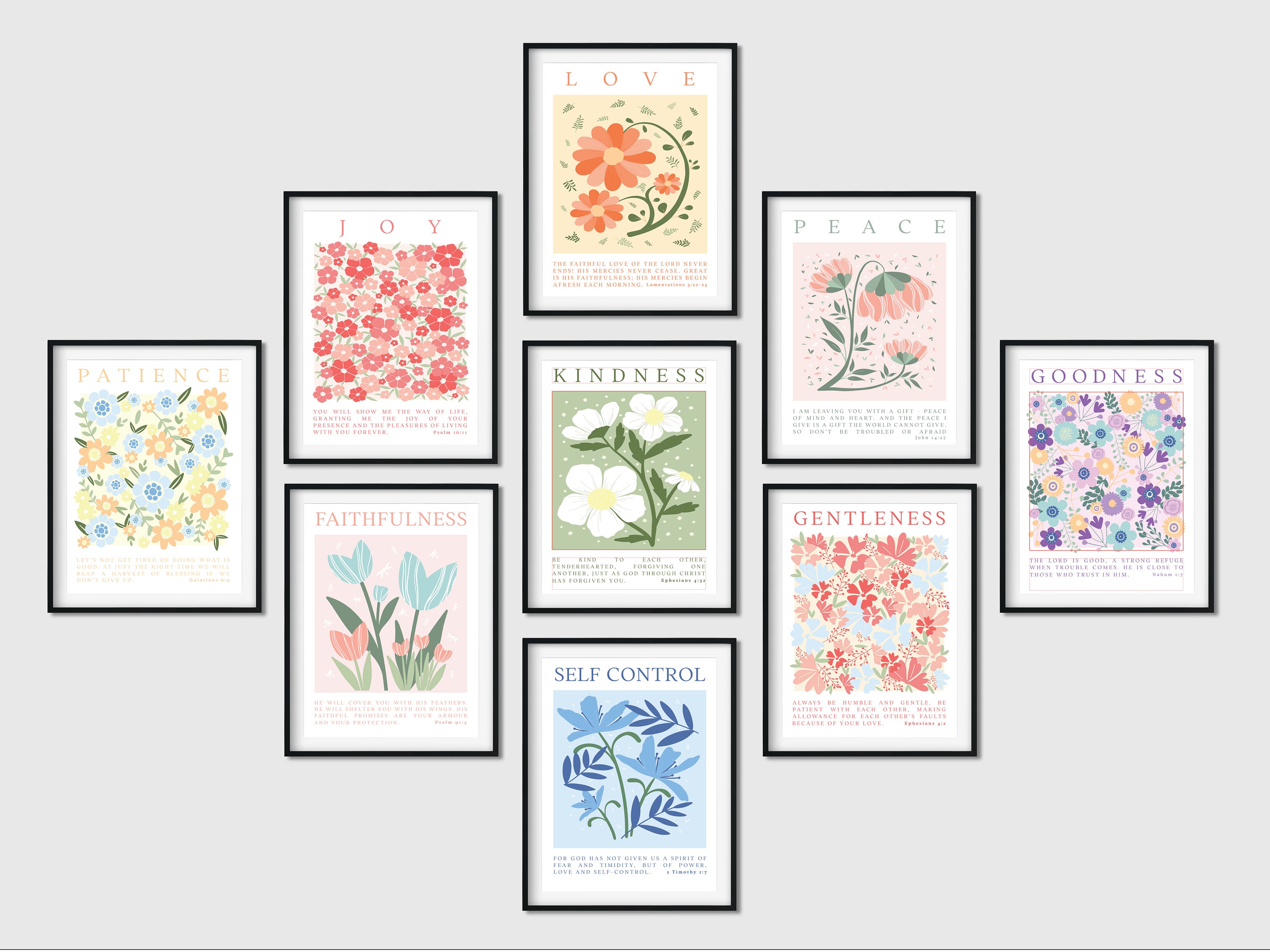 Fruits of the Spirit Floral Print Set | Bible Verse Christian Wall Art ...