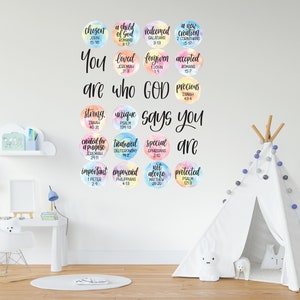 MURAL: Rainbow themed kid&#39;s or teenager&#39;s bedroom printable | You are who God says you are | Identity in Christ | Christian wall art