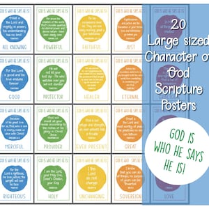 Grandes carteles con las Escrituras Cristianas del Arcoíris, Versículos Bíblicos del Carácter de Dios, Colores Primarios Brillantes, Tema Carta, Tamaño A4, Exhibición Escolar