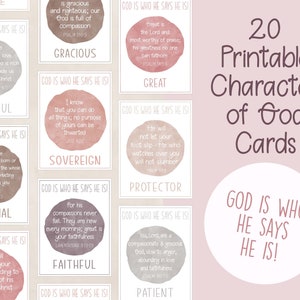 Charakter Gottes Bibelgedächtnis Verse | Gott ist, wer er sagt Eigenschaften Gottes Druckbare Schriftkarten | Neutral blush nach Hause Schule
