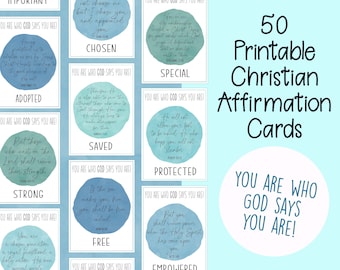 50 Christian Affirmation Cards | Scripture Bible Verses (Printable PDF)