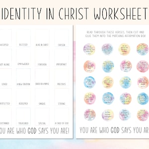 Atividade de planilha de afirmação cristã para impressão | Identidade em Cristo Versículos Bíblicos | Você é quem Deus diz que você é Tema de cores do arco-íris