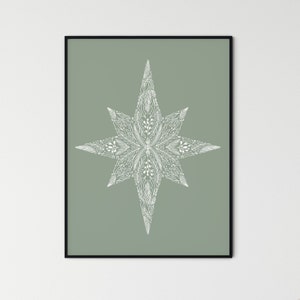 Impression de la crèche de Noël couleur personnalisée | Décoration murale minimaliste | Noël botanique | art simple forme contour blanc | Modèle de carte DIY feuillu