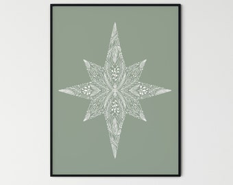 Custom color Christmas star nativity print | Minimalist wall decor | Botanical xmas | simple white outline shape art | Leafy DIY card design