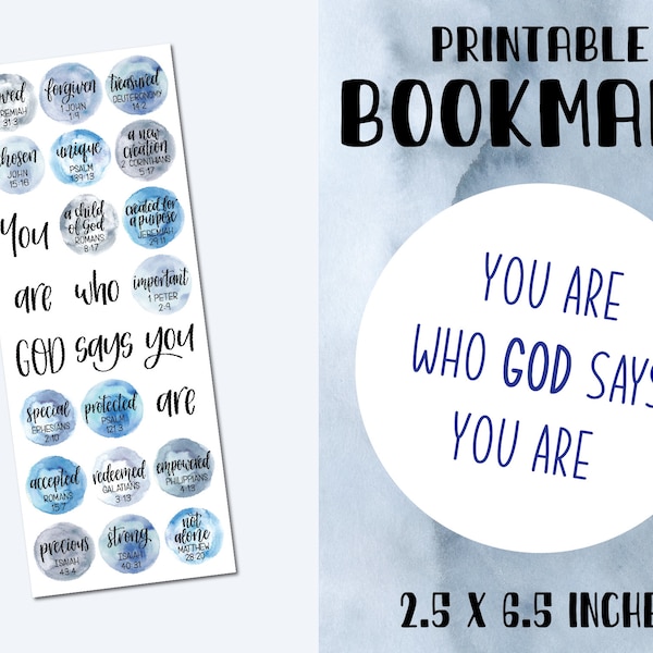 Blue grey Identity in Christ printable bookmark | You are who God says you are  | Christian home school kids church resources |DIY xmas gift