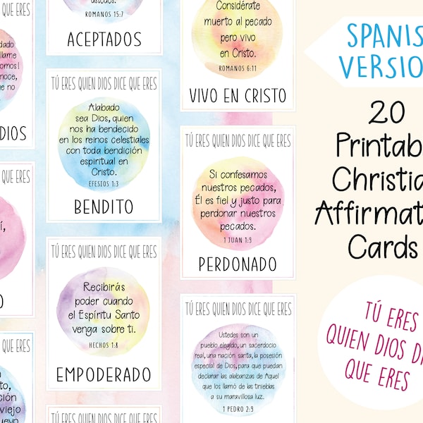 Printable Christian Affirmation / Scripture Cards | Identity in Christ Bible Verses | You are who God says you are: Spanish Language version